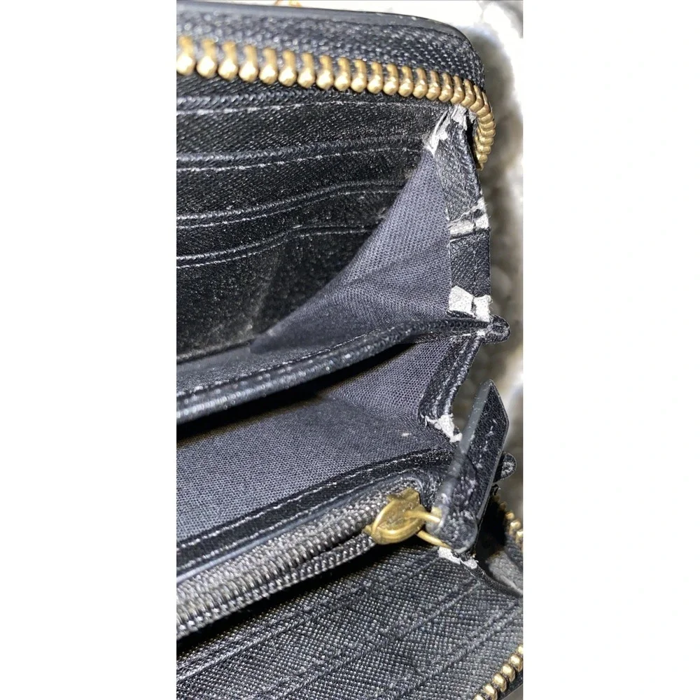 Fossil Black Leather Zip Around Wristlet Wallet Detachable Strap